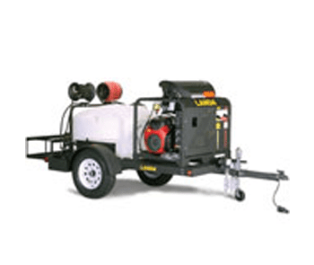 A compact trailer with a hose attached, equipped with an efficient Water Treatment System.