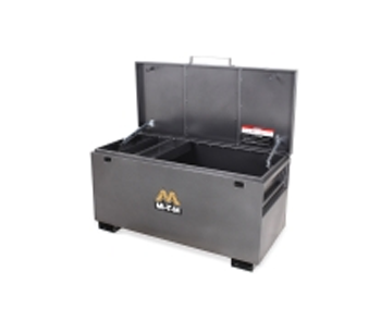 A metal tool box with a lid on it, perfect for organizing and storing quality tools.
