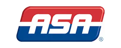 A red, white and blue logo for the asa.