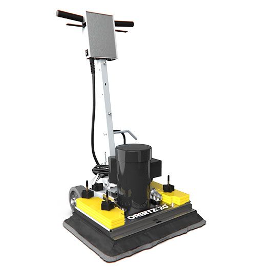 A floor machine with a handle and a stand.